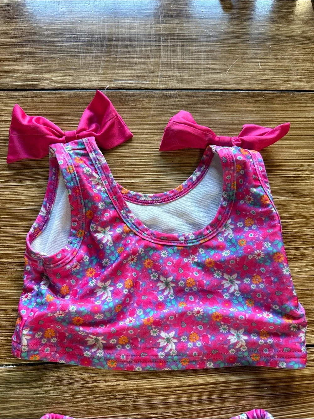 Girls' Bright Pink Floral Two-Piece Swim Set with Bow Straps